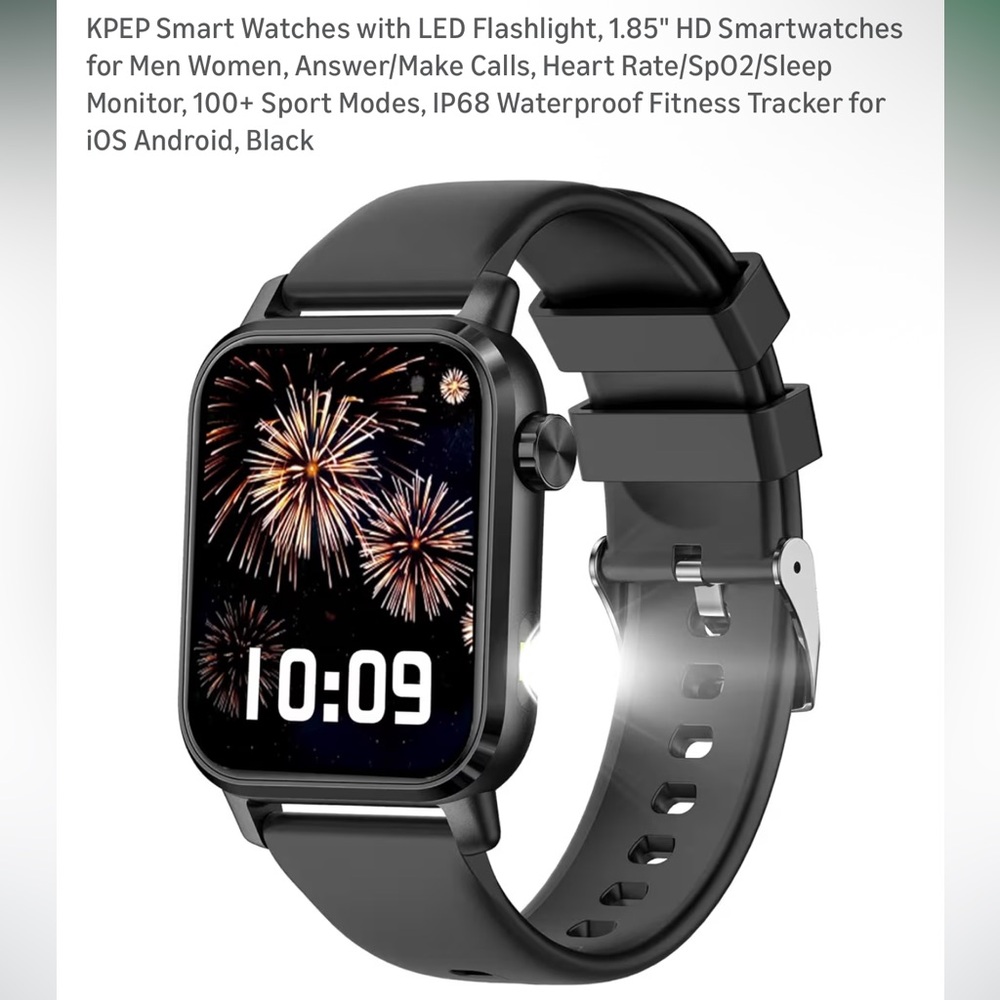 Black Smart Watch with LED Flashlight
